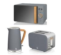 Swan Nordic Grey Kitchen Set - Kettle, 2-Slice Toaster & 20L Microwave
