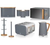 Swan Nordic Grey Set of 9 - Kettle Toaster Microwave & Kitchen Storage Set