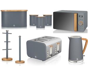 Swan Nordic Grey Set of 9 - Kettle Toaster Microwave & Kitchen Storage Set