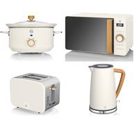 Swan Nordic Kettle 2 Slice Toaster Microwave & 3.5L Slow Cooker in Cotton White