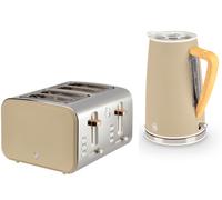 Swan Nordic Kettle & 4 Slice Toaster. Scandi Design Set in Oatmeal Colour