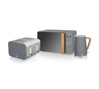 Swan Nordic Kitchen Set, 1.7L Fast Boil Kettle, 1500W 4-Slice Toaster and 800W 20L Microwave, Grey SK14610GRYN/ ST14620GRYN/ SM22036LGRYN