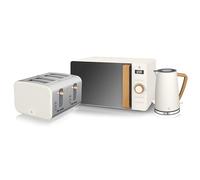 Nordic 4 Slice Toaster, Cordless Kettle and Digital Microwave bundle in White