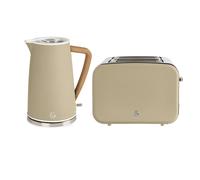 Swan Nordic Kitchen Set, 1.7L Rapid Boil Kettle 1500W and 4 Slice Toaster, Oatmeal, SK14610OAT/ ST14620OAT, EEJB417