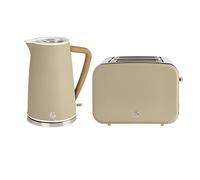 Swan Nordic Kitchen Set, 1.7L Rapid Boil Kettle 1500W and 4 Slice Toaster, Oatmeal, SK14610OAT/ ST14620OAT