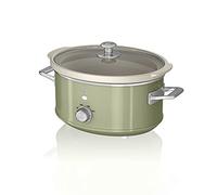 Swan Nordic Manual Slow Cooker, 3 Settings, Removable Dishwasher Safe Ceramic Pot and Glass Lid, Recipe Book Included, 3.5L (3-4 Servings), 200W, Green, SF17021GN