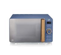 Swan Nordic Microwave Digital Display 6 Power Levels, 30 Minute Timer, Thaw Mode, Modern Design with Wood Effect Handle, Matte Blue, 20 Litre 800 Watt