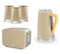 Swan Nordic Oatmeal Kettle 2 Slice Toaster & Canisters Matching Kitchen Set