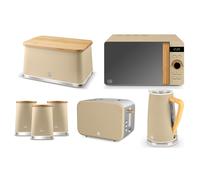 Swan Nordic Oatmeal Kettle Toaster Microwave Breadbin Canisters Set