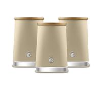 Swan Nordic SWKA18524OAT Set of 3 Kitchen Storage Canisters for Tea, Coffee, and Sugar with Non-Slip Bases Durable Iron Body with Soft Touch Matt Finish and Chrome Trims, 1.3L, Oatmeal