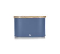 Swan Nordic Oval Bread Bin w/Bamboo Cutting Board Lid Scandi Carbon Steel Soft Touch - Blue