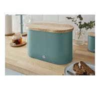 Swan Nordic Oval Bread Bin with Bamboo Cutting Board Lid - Nordic Green, Carbon Steel, SWKA17512