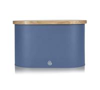 Swan Nordic Oval Bread Bin with Cutting Board Lid, Carbon Steel Body, Airtight Bamboo Lid, Blue