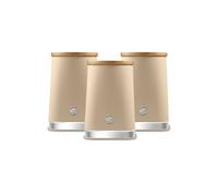 Swan Nordic SWKA18524OAT Set of 3 Kitchen Storage Canisters for Tea, Coffee, and Sugar with Non-Slip Bases Durable Iron Body with Soft Touch Matt Finish and Chrome Trims, 1.3L, Oatmeal