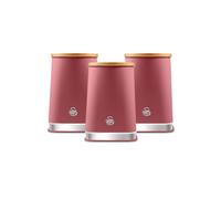 Swan Nordic SWKA18524FUS Set of 3 Kitchen Storage Canisters for Tea, Coffee, and Sugar with Non-Slip Bases Durable Iron Body with Soft Touch Matt Finish and Chrome Trims, 1.3L, Fuchsia Rose