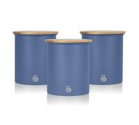 Swan SWKA17513BLUN Nordic Set of 3 Storage Canisters, Sugar, Tea, Coffee, Blue, One Size