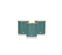 Swan SWKA17513GREN Nordic Scandi Set of 3 Storage, Tea, Coffee and Sugar Canisters, Pine Green, Steel, Bamboo Lid, 1 Size
