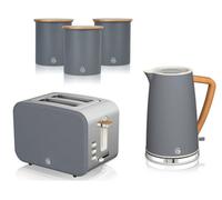 Swan Nordic Slate Grey 5-Piece Kitchen Set - 1.7L Cordless Kettle, 2-Slice Toaster, 3 Canisters - Scandinavian Design
