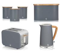 Swan Nordic Slate Grey 6Pc Kitchen Set - 1.7L Cordless Kettle, 2-Slice Toaster, Bread Bin & 3 Canisters