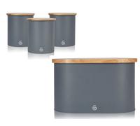 Swan Nordic Slate Grey Bread Bin With Bamboo Cutting Board Lid And 3 Matching Canisters - 0.846 L Canisters, Fsc Certified