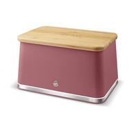 Swan Nordic SWKA18523FUS Bread Bin with Iron Body, Non-Slip Base, Stylish Soft Touch Matt Finish and Acacia Wood Pull Up Lid, 16L, Fuchsia Rose