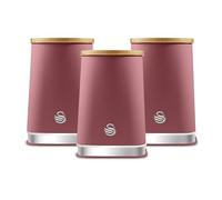 Swan Nordic SWKA18524FUS Set of 3 Kitchen Storage Canisters for Tea, Coffee, and Sugar with Non-Slip Bases Durable Iron Body with Soft Touch Matt Finish and Chrome Trims, 1.3L, Fuchsia Rose