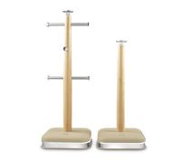 Swan Nordic SWKA18525OAT Towel Pole and 6 Cup Mug Tree Set with Soft Touch Finish, Stainless Steel Accents and Non-Slip Acacia Wood Bases, Oatmeal