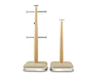 Swan Nordic SWKA18525OAT Towel Pole and 6 Cup Mug Tree Set with Soft Touch Finish, Stainless Steel Accents and Non-Slip Acacia Wood Bases, Oatmeal