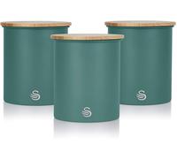 Swan SWKA17513GREN Nordic Scandi Set of 3 Storage, Tea, Coffee and Sugar Canisters, Pine Green, Steel, Bamboo Lid