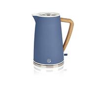 Swan Nordic Ultra Electric Kettle, Wireless, Wireless, Modern Design, 1.7 L, 2200 W, Wood Look Handle, Automatic Shut-Off, Matte Blue