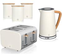 Swan Nordic White 5-Piece Kitchen Set - 1.7L Cordless Jug Kettle, 4-Slice Toaster And Tea Coffee Sugar Canisters