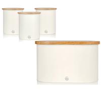 Swan Nordic White Bread Bin & 3 Canisters Matching Kitchen Storage Set of 4