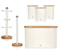 Swan Nordic White Bread Bin Canisters Mug Tree & Towel Pole Matching Kitchen Set