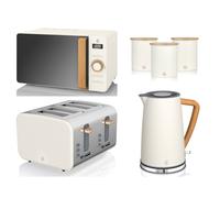 Swan Nordic White Jug Kettle, 4 Slice Toaster, Microwave & Canisters.
