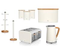 Swan Nordic White Kettle 4 Slice Toaster Bread Bin Canisters Mug Tree Towel Pole