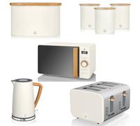 Swan Nordic White Kettle 4 Slice Toaster Microwave Breadbin Canisters KItchen