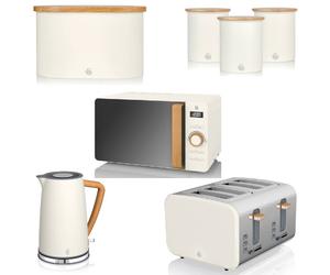Swan Nordic White Kettle 4 Slice Toaster Microwave Breadbin Canisters KItchen