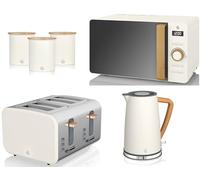 Swan Nordic White Kitchen Set - 1.7L 3KW Jg Kettle, 4 Slice Toaster, 20L 800W Digital Microwave & Tea Coffee Sugar Canisters - Matching White Kitchen Appliances, 2 Year UK Guarantee