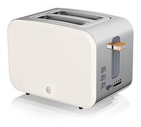 Swan Nordic Wide Slotted Toaster with 2 Slices, 3 Functions, 6 Levels, Modern Design Stainless Steel, Wood Effect Handle, Matte White
