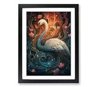 Swan Nouveau No.2 Framed Print | A2 Black Framed Wall Art | Ready to Hang | Modern Animal Picture | Living Room Bedroom Lounge Office