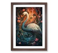 Swan Nouveau No.2 Framed Print | A2 Walnut Framed Wall Art | Ready to Hang | Modern Animal Picture | Living Room Bedroom Lounge Office