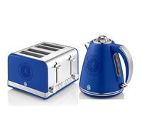 Swan Official Rangers FC Jug Kettle and 4 Slice Toaster Set Stainless Steel Blue