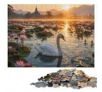Swan on a lake with lotus flowers Jigsaw Puzzle for Adults, 1000 Pieces | For adults: Adult Jigsaw Puzzle: group puzzle activity, tabletop activity for adults.