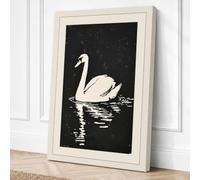 Swan on Dark Water Japandi Canvas Wall Art Print 24x16 Inch