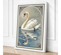 Swan on Still Water Vintage Canvas Wall Art Print 24x16 Inch (61 x 41 cm)