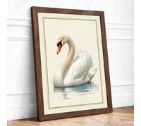 Swan on Water Coastal Framed Wall Art Print A3 (42×29.7cm) Walnut, Wall Decor for Living Room, Bedroom, Office & Home, Ready to Hang, Art Gift