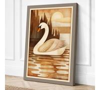 Swan on Water Vintage Canvas Wall Art Print 18x12 Inch (46 x 30 cm)