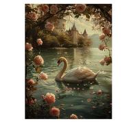 Swan Paint by Numbers for Adults, Neuschwanstein Castle Painting by Numbers for Adults with Canvas for Painting 20 x 28 in Acrylic Paint Set Brush, Canvas Wall Art Supplies for Room Decor model-0278