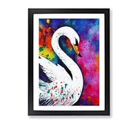 Swan Paint Splash No.3 Abstract Framed Print | A2 Black Framed Wall Art | Ready to Hang | Abstract Animal Picture | Living Room Bedroom Lounge Office