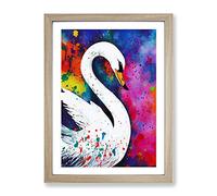 Swan Paint Splash No.3 Abstract Framed Print | A4 Oak Framed Wall Art | Ready to Hang | Abstract Animal Picture | Living Room Bedroom Lounge Office